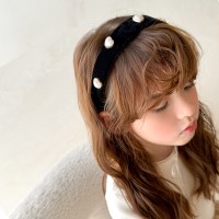 채니봉봉 진주하트 벨벳 머리띠 유아헤어밴드