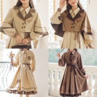 단정한 여자 프렌치 긴팔 케이프 원피스 세트 교복