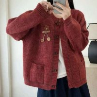 [애슬릿]여성 니트 가디건 가을 겨울 중년 엄마 옷 루즈핏 긴팔