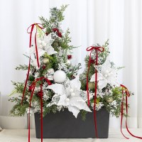 크리스마스 포인세티아 화분 스노우 플라워 더블트리 set 62cm