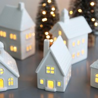 크리스마스 LED 화이트 세라믹 하우스 조명 장식 작은 집 3종 세트