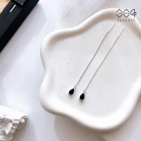 925실버 블랙 큐빅 귀걸이 검정색 물방울귀걸이 데일리 롱귀걸이
