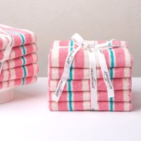 멜포니 뱀부타올 200g 스트라이프 핑크 5장 묶음 16종 수건