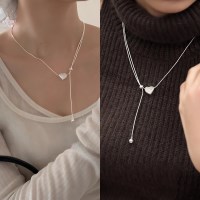 여성 s925 실버 자개 하트 롱 니트 목걸이