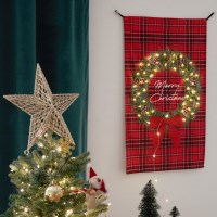 국산 크리스마스 벨벳 체크리스 월데코(레드) 패브릭 포스터 트리장