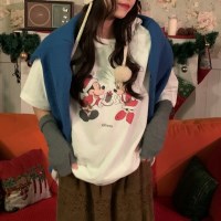 미키커플 프린팅 오버핏 겨울 연말 반팔 티셔츠 2 color