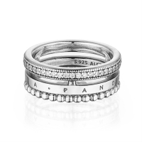 판도라 반지 파베 앤 비디드 로고 실버 192312C01