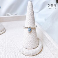 364days 925실버 네모필라 미니 꽃 반지 블루 오팔 은볼 비즈반지