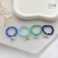 행운 고래꼬리 반지 돌핀 바다빛 오션 크리스탈 비즈반지 4종택1