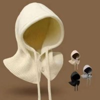 스타일링 단추 니트 후드넥워머 모자 넥워머 방한워머