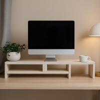 폭조절 모니터받침대 듀얼 모니터 선반 메이플