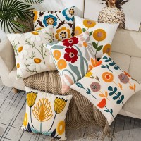 보태니 자수 쇼파쿠션 플라워 북유럽 린넨 쿠션커버 45x45