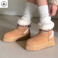 [애슬릿]겨울 털 부츠 앵클 스티치 여성 방한 패션 캐주얼