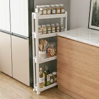 히키스 폭좁은 슬림 틈새선반 3단 이동식 트롤리 얇은9.5CM 슬라이드