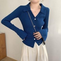 모노톤 블루 풀슬리브 상의 데일리룩탑 트렌디 뜨개탑 레이디