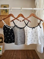 키티 리본 도트 패턴 민소매 나시