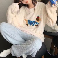 리오반 여성 겨울 닥스훈트 플리스 파자마 잠옷 세트