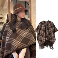 리바트 와이드 실루엣 체크 패턴 프리미엄 숄