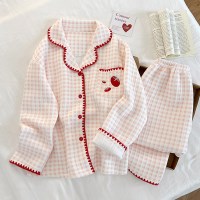 토마토 누빔 잠옷 겨울 체크 스티치 두꺼운 잠옷 파자마 세트