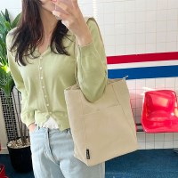 프론트포켓 캔버스 에코백 가벼운 베이직 데일리 숄더백
