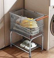 이동식 스텐 2단 빨래바구니 트롤리 탄츠