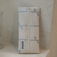 ouior flat pencil case - ribbon sky (middle zipper)