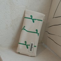 ouior flat pencil case - ribbon green (topside zipper)