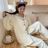 블룸 카라 체크 딸기패턴 파자마 세트 잠옷 홈웨어