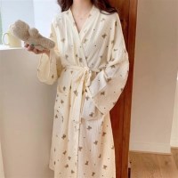 여성 홈웨어 가운 파자마 긴팔 요루면 패턴 잠옷