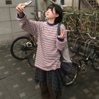 스트라이프 마린 코튼 롱 슬리브 (그레이/레드)