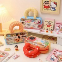 아인스토어 폭신 손잡이 캐릭터 대용량 필통 투명 핸디 파우치 학생 