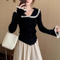 [홍은]여자 4컬러 스마트 레이스 카라넥 슬림핏 페미닌 긴팔가디건
