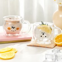 이중유리 곰돌이 거꾸로 유리 머그컵