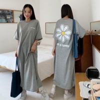 여자 여름 플라워 프린팅 면 박스 반팔 롱 원피스 10OP0306