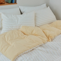 [메종쉼] 국내제작 고밀도 순면 밀크 스트라이프 슈퍼싱글 퀸 - 옐로