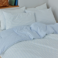 [메종쉼] 국내제작 고밀도 순면 밀크 스트라이프 슈퍼싱글 퀸 - 블루