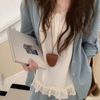 레이어드 레이스 펀칭 프릴 자수 롱 끈 나시