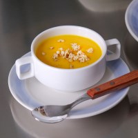 화이트 도자기 양손 스프볼 요거트 시리얼볼 뷔페 호텔 그릇