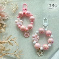 오로라AB 핑크구슬 벚꽃키링 귀여운 4월 벚꽃축제 비즈키링 선물