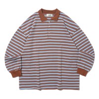 옥스퍼드 스트라이프 카라 긴팔티 (브릭/블루)