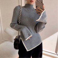 아멜리 골지 터틀넥 니트 루즈핏 슬릿 포인트 2color