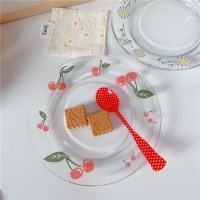 빈티지 프린팅 유리 접시 꽃 투명 수입 예쁜 레트로 식빵 플레이팅 