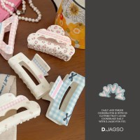 여성 소녀 감성 꽃 체크 패턴 머리 헤어 집게핀