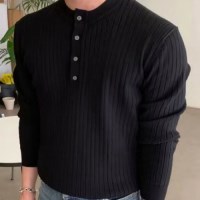 [홍은]2color 버튼 골지 긴팔 니트 훈남룩 라운드넥 남자