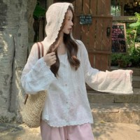 [홍은]여름용 플라워 자수 시스루 롱 가디건 비치웨어 로브 아우터
