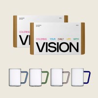 비젼글래스 컬러손잡이 유리머그컵GD 500ml 선물세트(4P)