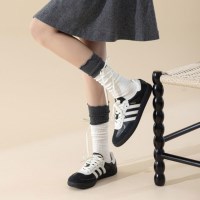 여자 발레코어 투톤 리본 골지 포인트 양말