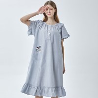 헬로키티 산리오 여성잠옷 파자마 원피스 스트라이프 실내복 홈웨어