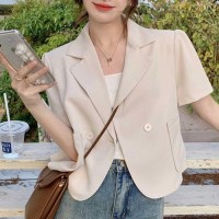 [홍은]여름 나들이 주말 룩 카라 반팔 크롭 자켓 퍼프 소매