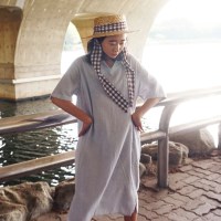 로맨틱 잔 스트라이프 빅 카라 오버핏 롱 원피스